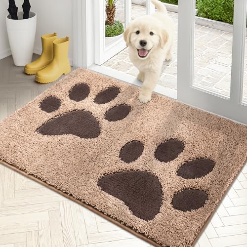 PURRUGS Dirt Trapping Door Mat 24" x 35.5", Non-Skid/Slip Machine Washable Microfiber Entryway Rug, Dog Doormat, Super Absorbent Welcome Mat for Muddy Wet Shoes and Paws, Beige - color: Beige, size: 24" X 35.5"