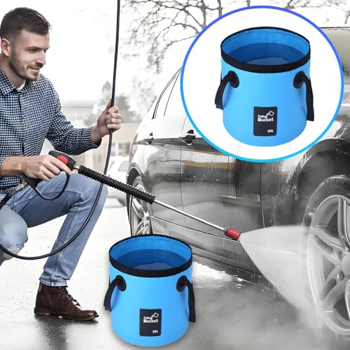Bittwee 20L 5 Gallon Car Collapsible Bucket with Handle, Outdoor Vehicle Washing Water Folding Container, Leakproof Portable Automotive Wash Basin, Universal for SUV RV Truck (Sky Blue) - color: Sky Blue