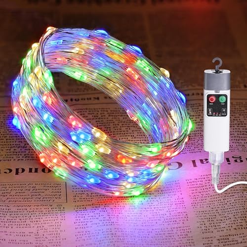 Joomer Fairy String Lights, 33FT 100LED Rechargeable LED Lights, Multicolor | Silver Wire String Lights with Timer and 13 Modes, Waterproof Portable Camping Lights for Tent, Patio, Bedroom, Outdoor Decor - color: Multicolor