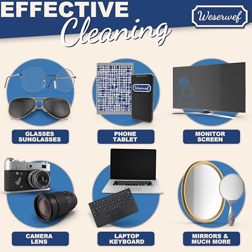 WESERWEF Design Microfiber Glasses Cleaning Cloth – Premium Cleaning Cloth for Eyeglasses, Screens, Tablets, Cameras & Lenses, 12" x 12", Ultra-Soft & Scratch-Free (Blue) - color: blue