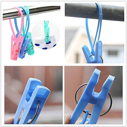 DurReus 24 Pack Plastic Clothespins Rope Windproof Clothes Hanger Clips Anti-Slip Laundry Pins Drying Clothing Clamps with Sturdy Steel Spring - color: 24pcs Plastic Rope Clothespins