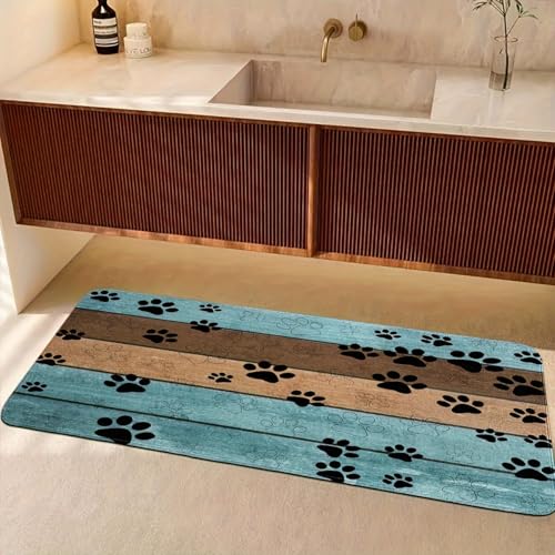 Pet Cat Dog Food Mat Dog Paw Print Non Slip Mat to Protect Floors for Food and Water, 11.7 * 19.5 in
