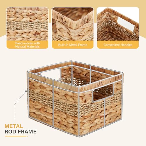 Bagnizer Water Hyacinth Wicker Basket, Decorative Woven Baskets with Built-in Handles, Hand-woven Storage Organizer for Organizing Pantry, Livingroom, Bedroom, Shelves, Toilet(2-PACK, Blended)