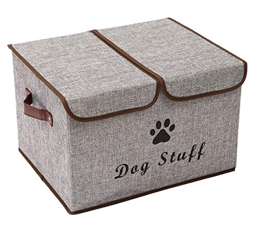 Large Dog Toys Storage Box Canvas Storage Basket Bin Organizer with Lid - Collapsible Linen Bin Ideal for Organizing Dog Cat Toys and pet Stuff-PP Boad-17" x 12" x 10" - Gray - color: Gray