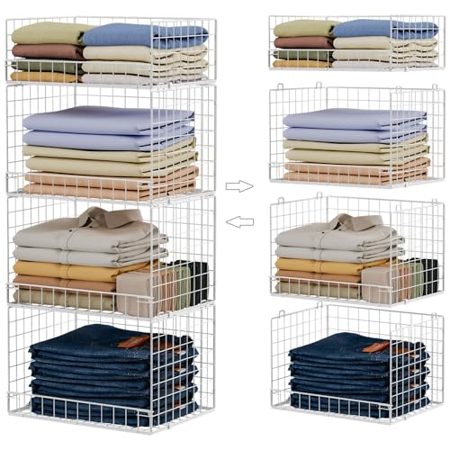 Yociyoga 4 Tier Stackable Closet Organizers and Storage Shelves, Foldable Closet Shelf Organizer System, Stackable Storage Bins Drawers for Clothes Organizer System, White（Patent No. 30022416） - color: White, size: 4 Tier