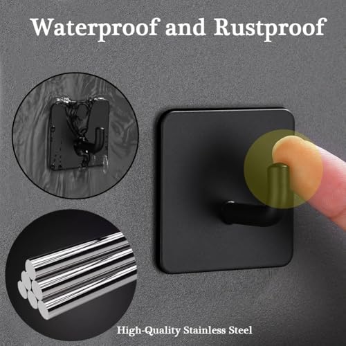Adhesive Hooks for Hanging, Self-Adhesive Wall Hook for Key Hat Coat, No Drill Stick on Bathroom Towel Hooks, Shower Kitchen Door Home Outdoor 8 Pack, Black - style: S-Black-90°