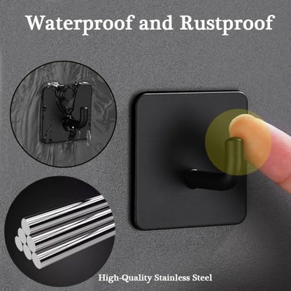 Adhesive Hooks for Hanging, Self-Adhesive Wall Hook for Key Hat Coat, No Drill Stick on Bathroom Towel Hooks, Shower Kitchen Door Home Outdoor 8 Pack, Black - style: S-Black-90°
