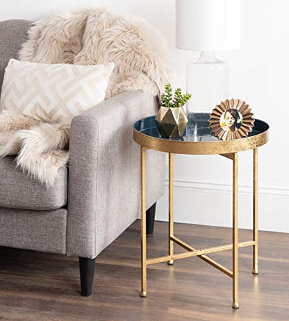 Kate and Laurel Celia Metal Foldable Round Accent Table, 18.25" x 18.25" x 22", Navy Surface and Gold Frame, Modern Minimalist Design and Detachable Magnetic Tabletop - color: Gold/Navy Blue