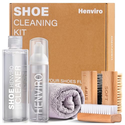 Shoe Cleaner Kit for Sneaker - 8.5 Oz Shoe Cleaning Kit with Shoe Brushes & Towel, White Shoe Sneaker Cleaner Kit, Suede Shoe Cleaner for Suede Mesh Leather Knit, and Most Materials