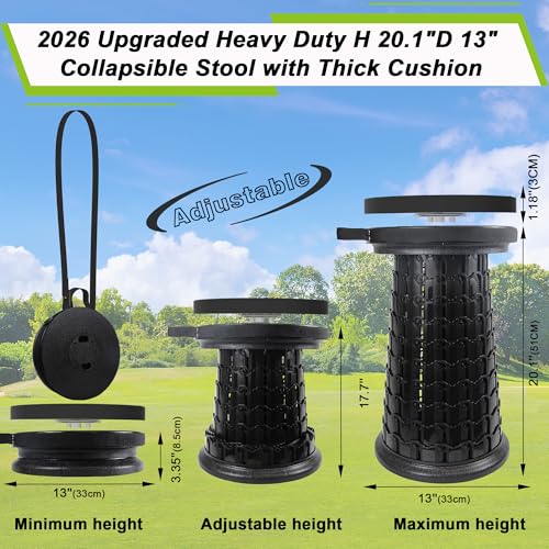 2026 Heavy Duty XXXL Collapsible Stool with Thick Cushion&Carry Bag,More Sturdy 1000LBS Capacity,20.1" Taller&13" Wider Foldable Telescoping Stool for Adults,Outdoors,Camping,Fishing,BBQ