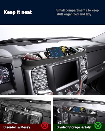 Dashboard Storage Organizer Compatible with Dodge RAM 1500/2500/3500 2013-2018 Only 5" and 8.4" Screen Dash Storage Tray Replacement for Ram 1500 Accessories (Not for 12"/14.4") - size: 2013-2018