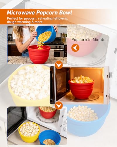 Silicone Bowl Liners for KitchenAid 5 Quart Stand Mixer, Collapsible Heavy-Duty Food Grade Silicone Bowl Inserts with Lids 3 Pack, Stable, Dishwasher Microwave Freezer Safe