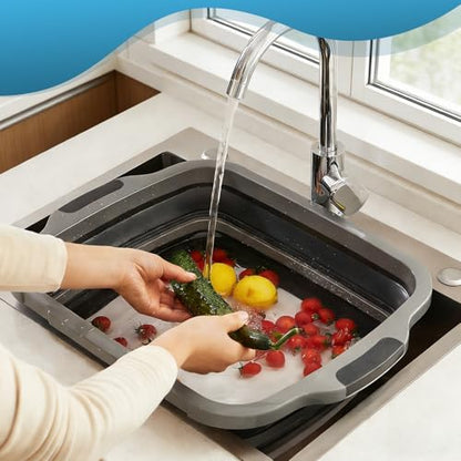 2-Pack Collapsible 3-in-1 BBQ Prep Tub with Locking Lid | Folding Cutting Board, Marinating & Washing Container, Locking Lid for Easy Storage - Kitchen & BBQ Must-Have