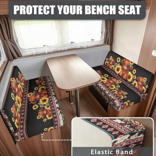 NDISTIN Aztec Highland Cow RV Dinette Cushion Covers 2Pcs RV Dinette Cushion Covers Booth Set Comfortable Camper Cushion Covers Stretch Couch Cover for RV Camper Sofa 2 Cushion - color: Aztec Highland Cow