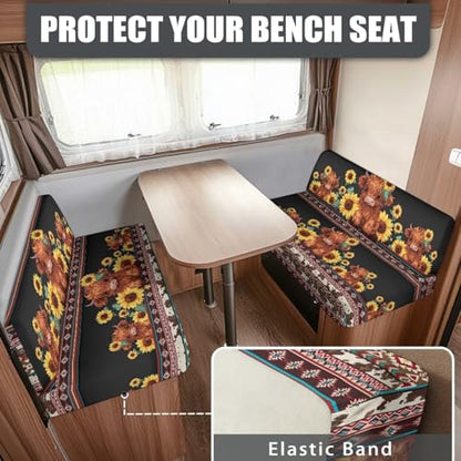 NDISTIN Aztec Highland Cow RV Dinette Cushion Covers 2Pcs RV Dinette Cushion Covers Booth Set Comfortable Camper Cushion Covers Stretch Couch Cover for RV Camper Sofa 2 Cushion - color: Aztec Highland Cow
