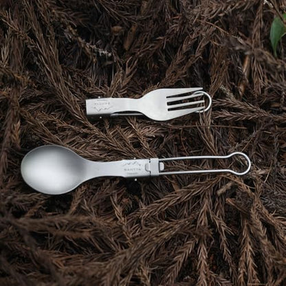 SANTTA Light Weight Titanium Folding Fork Spoon 2 Piece Utensil Set with Carry Bag and Carabiner for Camping, Hiking, Backpacking and Travelling - style: Fork Spoon