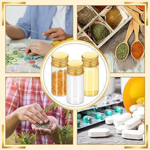 Didaey 100 Pcs Small Clear Vials Spice Mini Jars with Lids Mini Glass Bottles with Screw Aluminum Metal Caps Tiny Jars Sample Containers for Powder Cream Cosmetic Jewelry Wedding (10 ml,Gold Caps) - color: Gold Caps, size: 10 ml