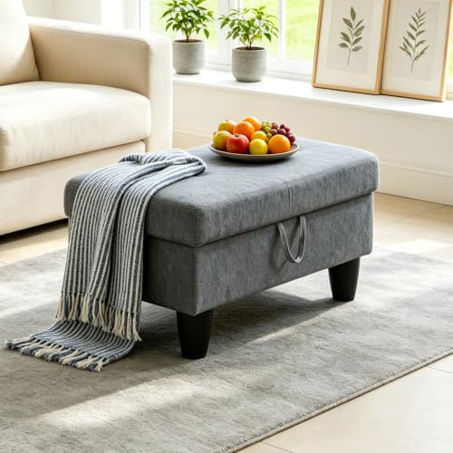 Fabric Storage Ottoman Footstool Bench for Living Room Furniture,28.5" Large Square Foot Rest Stool Coffee Table,Fabric Sofa Chair for Home Decor,Living Room,Bedroom,Apartment,Rvs(Dark Grey) - color: Dark Grey Fabric 28.5