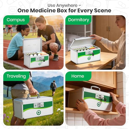 Medicine Lock Box with Keys, Small 16x9.25x7.5in, Aluminum Child-Safe Lock | Child-safe key lock, sturdy aluminum frame, anti-slip base, removable ABS tray, rust-proof handle, reinforced edges - size: X-Large-16inch