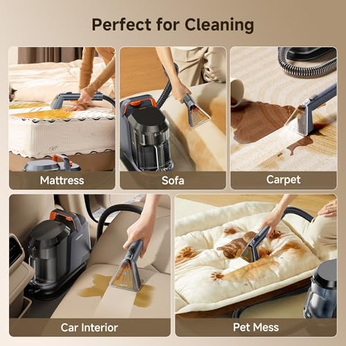 Uwant Carpet Cleaner Machine 18Kpa Powerful Suction, Portable Carpet Cleaner with Cleaning Tools&Self-cleaning Set for Cars,Sofa set of 1 (Margaret-Textile)