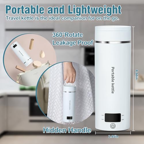 Travel Electric Kettle Portable Mini Kettle,Small Hot Water Boiler with 4 Temperature Settings,304 Stainless Steel,Fast Boiling Water with Auto Shut-Off and Boil Dry Protection,400ml (BIue, 400ML) - color: BIue