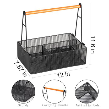 Paper Plate Organizer with Handle for Countertop, Metal Silverware Caddy for Cups, Napkins, Paper Plate and Utensil Holder, Cutlery Caddy for Party, Camping, Picnic (Black)