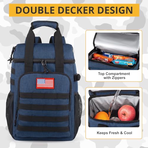 Tactical Backpack Cooler,Lunch Backpack for Men Adults Work with Handle，Soft Cooler Backpack Insulated Waterproof Leak Proof - color: Blue