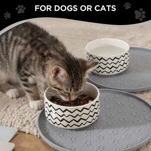 Comtim Waterproof Dog Food Mat - 2 Pack Silicone Pet Food Mat Dog Food Bowl Mats Cat Water Mats Eating Tray, Non-Slip Pet Placemat with Lip for Messy Drinkers to Protect Floor,Light Grey 11" - color: Light Grey