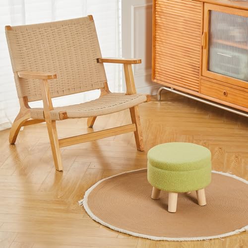 Wimarsbon Storage Ottoman, Modern Round Footrest with Soft Padded Seat, Teddy Velvet Footstool with Wood Legs, Accent Small Table or Plant Stand for Hallway, Living Room (Brilliant Green) - color: Brilliant Green