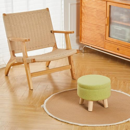 Wimarsbon Storage Ottoman, Modern Round Footrest with Soft Padded Seat, Teddy Velvet Footstool with Wood Legs, Accent Small Table or Plant Stand for Hallway, Living Room (Brilliant Green) - color: Brilliant Green