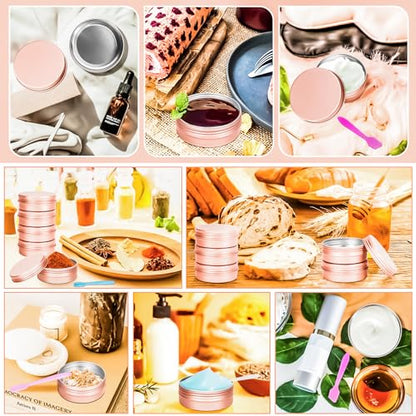 16 Pack 2oz Tin Jars, 60ml Metal Tin cans, 2Ounce Aluminum tin can jar Containers with Screw Lid for Lotion Bars, Toiletries, Creams, Samples, Makeup Cosmetic, Spices, Salve, Balms, Beard Balm - color: Rose Gold