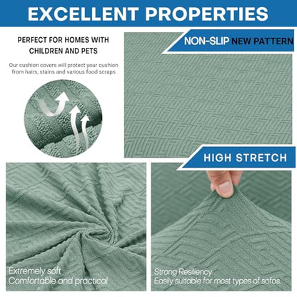 ZNSAYOTX Stretch Cushion Covers Sofa Loveseat Cushion Couch Seat Covers Slipcovers Soft Replacement Unique Pattern Furniture Protector with Elastic Bottom (Pea Green, 1 Pc 2-Seat Cushion Cover) - color: Pea Green, size: 1 Cushion Loveseat