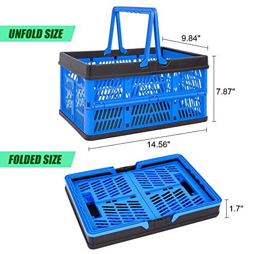 3-Pack Collapsible Storage Baskets, Stackable Plastic Crates with Handles for Freezer Organization, Grocery Shopping, RV Camping & Home Storage, Holds 20 lbs Each, Folds Flat to 1.7"