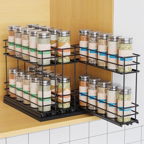 Mystozer Pull Out Spice Rack Organizer for Cabinet, Slide Out Spice Racks, Easy to Install Spice Cabinet Organizers, 7.4" Wx10.43 Dx8.26 H, 3 Drawers 2 Tiers(Black) - color: Black, size: 7.4" - 3 Drawers (2.2" each drawer)