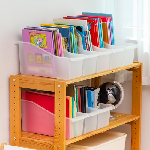 IRIS USA Plastic Book Bin Magazine Holder, 8-Pack, Vertical Standing Connecting Container Box for Office Dorm Study Homework Binder Notebook File Craft Stationery Supplies Organizer Caddy, Clear - size: 8 - Pack, style: Magazine Holder