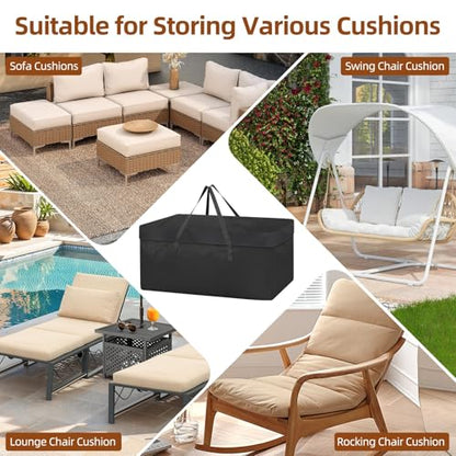 Demao Extra Large Outdoor Cushion Storage Bags,Heavy Duty Patio Waterproof Furniture Cushion Cover with Handles&Zipper,All-Season Protection for Chair, Swing, Bench Cushions-51"Lx15.8"Wx21.7"H (Black)