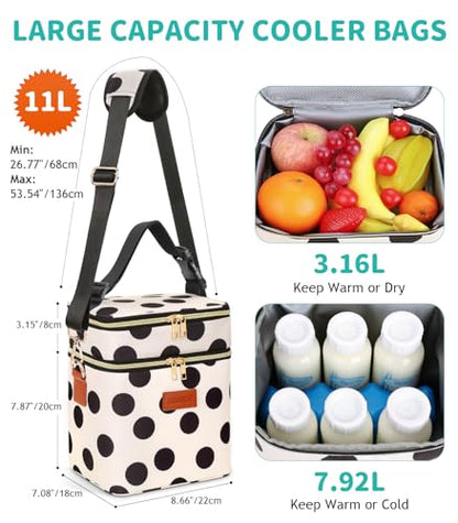 PIIOSER Breastmilk Cooler Bag with Ice Pack, Fits 6 Baby Bottles Up to 9 Oz, Stylish Baby Cooler Travel Bags with Shoulder Strap, Double Layer & Leakproof for Nursing & Working Moms, Black Polka Dots - color: Black Polka Dots