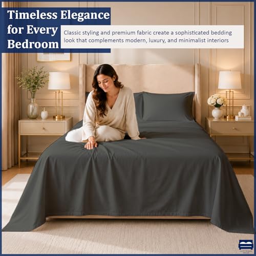 Cottingon 4 Piece Queen Sheets, 100% Extra Long Staple Premium Egyptian Cotton, Soft Camper Queen Bed Sheet Set, Fits Upto 16" Deep Mattress 60"X80", Dark Grey - color: Dark Grey Solid, size: Queen