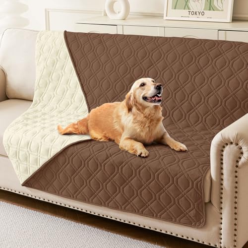 hyha Waterproof Dog Bed Blanket, Soft Pet Blankets, Waterproof Couch Cover for Dogs, Reversible Sofa Covers Washable for Furniture (52x82 Inch, Brown/Beige) - color: Brown+beige, size: 52x82 Inch