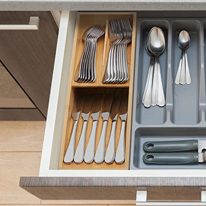 guiogc Bamboo Silverware Drawer Organizer, Kitchen Cutlery Tray,Utensil Holder for Spoons, Forks, Knives in Kitchen - size: Small
