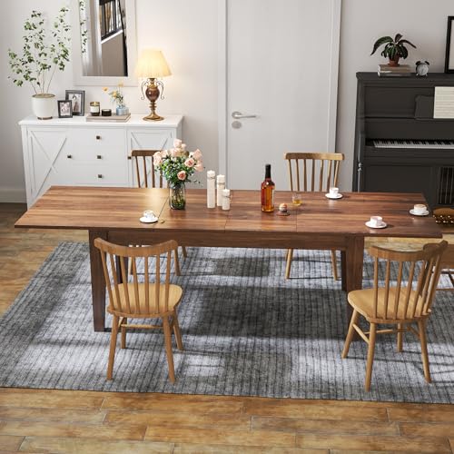 71"-106" Extendable Dining Table for 4-12 People, Space-Saving Extra Long Transformer Table with Extension Leaves Holder, Walnut - color: Walnut, style: 71" - 106.5" (4-12 People)