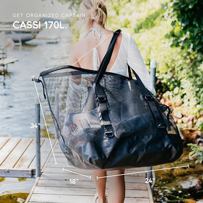 MISSION Boat Gear CASSI Heavy-Duty Outdoor Tote and Waterproof Marine-Grade Mesh Boat Bags - color: Black, size: 170 Liter