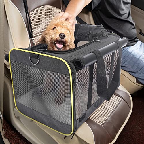 GAPZER Cat Carriers for Large Cats 20 lbs+ Soft Pet Carrier for Small Dog/Durable 2 Kitty Travel Bag/Medium Big Cats Puppy 15 Pounds/Softside Cat Carrier Large - color: Black-Yellow