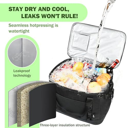 Tirrinia Large Cooler Bag Insulated, 48 Cans Leakproof Soft Camping Coolers, Portable Beach Cooler with Shoulder Strap for Picnic, Beach, Travel Road Trip - color: Black