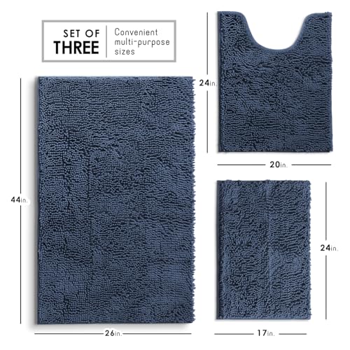 Hearth & Harbor Bathroom Rugs, Chenille Bath Mat - Machine Washable Bath Mats for Bathroom Non-Slip Backing Rubber, Quick Dry Mat - Navy Blue Bath Rug, 17x24-26x44-20x24 - color: Navy Blue, style: 17x24 / 26x44 / 20x24
