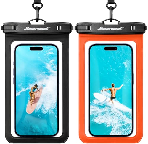 Hiearcool Waterproof Phone Pouch, Waterproof Phone Case, Waterproof Cellphone Pouch Under Water Beach Accessories for iPhone -Black&Orange -2Pack - color: Black & Orange