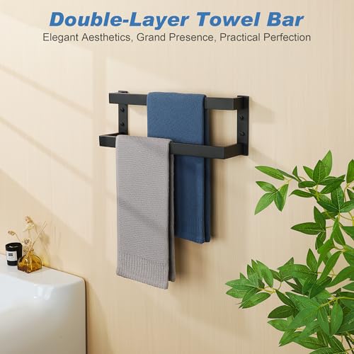 Alise Double Towel Bar, 16" Towel Racks for Bathroom Wall Mounted, SUS304 Stainless Steel Bathroom Towel Holder, Modern Quick Drying Towel Hanger, Matte Black - color: Matte Black, size: 16-inch