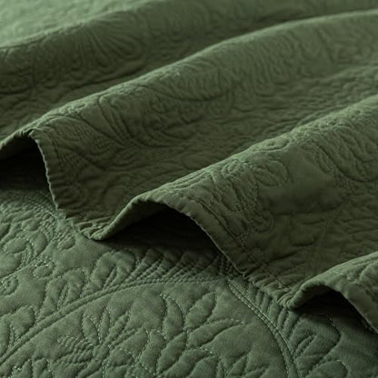 HoneiLife Queen Size Quilt Sets - Embroidered Bedspreads 3-Piece, Reversible Coverlet Lightweight Bedcover Rustic Bedding Set Autumu/Winter Quilts for Queen Bed - color: Olive, size: Queen/Full-90"x96"