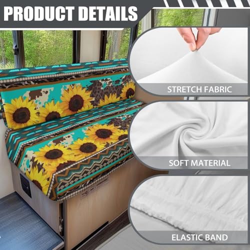 NDISTIN Green Aztec Sunflower Camper Couch Cushion Covers Dinette 2Pcs RV Dinette Cushion Covers Booth Set with 1 Bench Cover & 1 Backrest Cover Rv Bench Seat Covers for Dinette - color: Green Aztec Sunflower