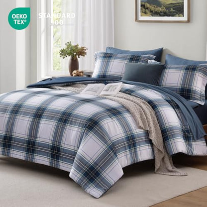 MaiRêve Full Size Plaid Comforter Set Blue White, Classic 7 Pieces Farmhouse Bedding Set, All Season Lightweight Bed in A Bag with Sheets, Pillowcases & Shams - color: Blue White, size: Full